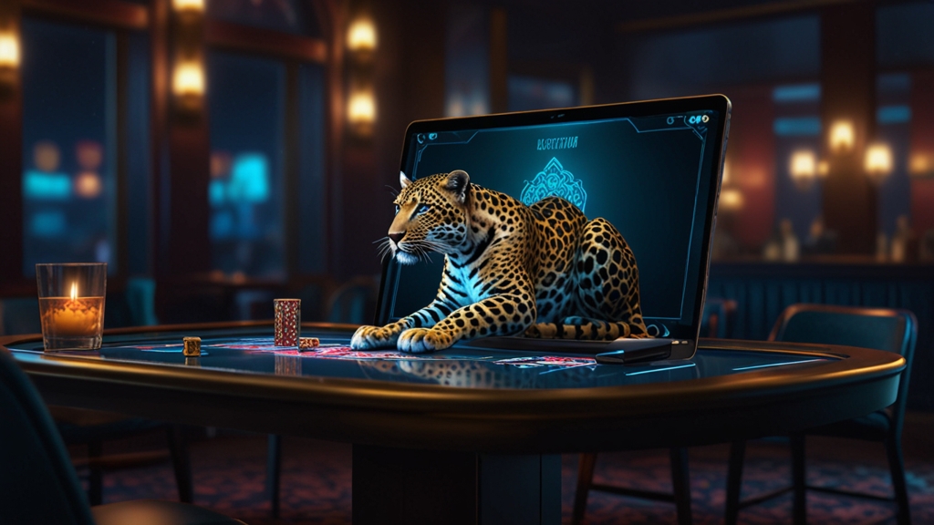 Pantalla de acceso en móvil y portátil con estilo casino oscuro y detalles de leopardo