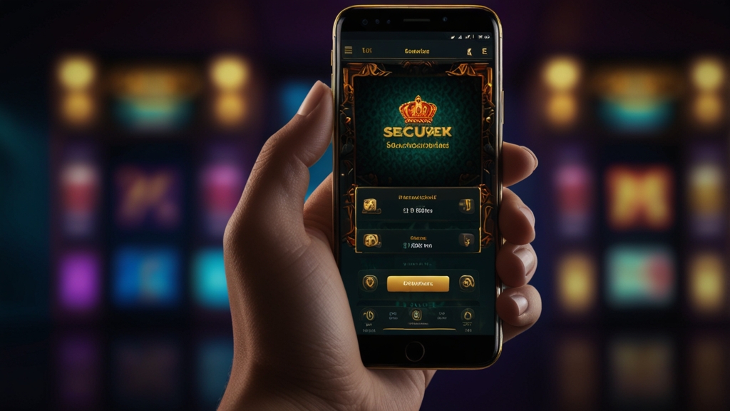 Descarga segura de APK en móvil con icono de candado y ambiente de casino