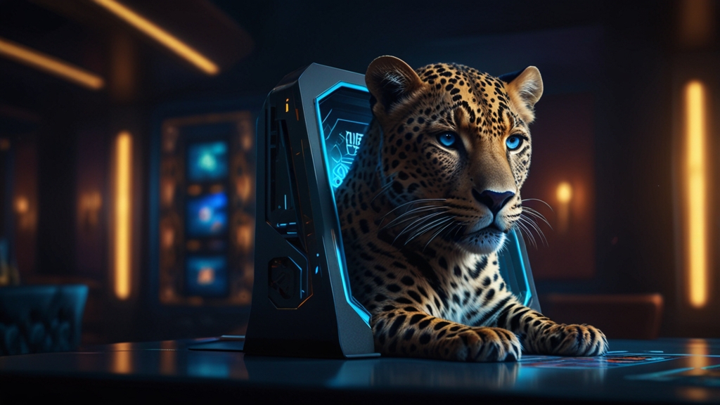 Escena de seguridad con pantalla de acceso y un escudo en un casino oscuro